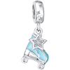 Bling Jewelry Sport Roller Rink Star Dangling Blu Pattini A Rotelle Perlina Si Adatta Bracciale Charm Europeo Per Le Donne Teen Smalto .925 Argento Sterling