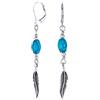 Bling Jewelry Orecchini pendenti a leva in argento sterling ossidato .925 in stile boho sud-ovest nativo americano con pietra ovale di turchese blu stabilizzato, piuma e foglia, gioielli western per donne e