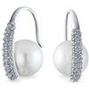 Bling Jewelry Orecchini a Filo con Perle Simulate Bianche da Sposa e Zirconi Cubici Pavé CZ per Donna in Ottone Placcato Argento