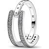 PANDORA Signature Anello con logo e pavé a doppia fascia in argento Sterling con zirconia cubica trasparente, 52