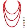 genkigold Collana Lunga di Perle per Donne Degli Anni '20 - PARIGI - Lussuose Perle di 8mm Eleganza Senza Tempo - Cultura Naturali - Lunghezza 150cm - Fuoco Cremisi - per Ogni Occasione Speciale