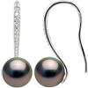 PEARLS & COLORS - Orecchini Pendenti di Prestigio Perle Coltivate di Tahiti Rotonde 8-9 mm - Argento 925 - Gioiello da Donna