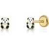 ROSA DI MANUEL Orecchini in Oro Sterling Certificato per Ragazza/Donna, Orso Panda, Chiusura di Sicurezza, Dimensioni: 5 x 6 mm, Oro Giallo
