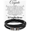 Bramart Bracciale Uomo Cognato in Pelle Intrecciata con Acciaio Inox Lucidato di Altissima qualità Idea Regalo per lui Regali Compleanno Natale cognati - Cofanetto con DEDICA incluso (A mio Cognato - Pelle)