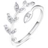 2wist Designs Anello con foglie di vite in moissanite da 0,3 ct, fascia aperta ispirata alla natura, pietre rotonde 2 × 2 mm, argento Sterling 925 regolabile