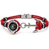 amorili Bracciale Uomo con Bussola Ancora e Corda in Acciaio Inox - Simbolo Nautico Marino - Idea Regalo Mare Estate - Braccialetto Uomo Elegante (rosso)