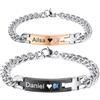 MeMeDIY Bracciale Personalizzato Braccialetti Abbinati Per Coppie Testo Nome Inciso Data Braccialetto in Corda Intrecciata Fatto a Mano Regolabile Tag in Acciaio Inossidabile Personalizzata