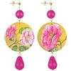 IN Lebole Collezione The Circle Fondo Oro Fiore Rosa Orecchini da Donna in Ottone Pietra Fucsia