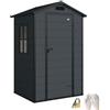 Outsunny Casetta da Giardino 1.09m² in PP e Alluminio con Pavimento, Capanno da Giardino con Porta Bloccabile, Prese d'Aria, Finestra, Tetto Inclinato, Guanti, Capanno Porta Attrezzi, Grigio Scuro