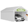 Kidsgigglz Carport - Tenda da garage 4 x 8 m, con struttura in acciaio rinforzato e copertura in PE resistente, 200 g/m², resistente ai raggi UV, impermeabile, lati rimovibili inclusi, per esterni auto, giardino