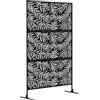 Outsunny Separé Divisorio Decorativo da Esterno con Motivi a Rami di Salice e 2 Piedini, Paravento da Giardino Alto in Acciaio, per Balcone e Terrazzo, 122x45x198 cm, Nero