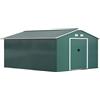 Outsunny Casetta da Giardino 12.4m² con Fondazione, 4 Prese d'Aria e 2 Porte Scorrevoli, Capanno Porta Attrezzi in Lamiera d'Acciaio, 340x386x200 cm, Verde Scuro