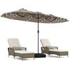 COSTWAY Ombrellone da Giardino Doppio 400 x 200 cm, con 36 Luci LED Solari, Manovella 12 Stecche, Base, Anti-UV, Rettangolare, per Giardino Piscina Cortile (Caffè)