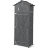 GYMAX Armadio da Esterno in Legno, Capanno da Giardino con Tetto in Asfalto Impermeabile, Tavolo Pieghevole, Porte con Serratura, Ripiani Rimovibili e 4 Staffe Metalliche (Stile 3)