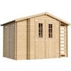 TIMBELA M389C Casetta da Giardino in Legno per Esterni con legnaia- L206xL328xA218 cm/ 3,53 + 0,97+0,97 m2 - Piccola Casetta in Legno, Rimessa Attrezzi, Deposito Bici