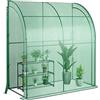 COSTWAY Serra da Giardino da Parete, Serra da Esterno Walk-in con Copertura in PE Resistente alle Intemperie, Porte a Cerniera Avvolgibili e Scaffale Porta Piante, 200 x 100 x 215 cm