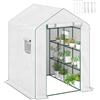 Outsunny Serra per pomodori da giardino con 1 porta, 2 finestre, ripiani 3 livelli per Ortaggi Piante Fiori Telone PE 140 x 143 x 190 cm Bianco