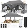 LIFERUN Gazebo 3x6 Pieghevole Impermeabile, altezza 290-300-310 cm, Protezione UV 50+, Tenda con 4 Pareti Laterali, 12 Ganci, 6 Corde e 6 Sacchi di Sabbia, Gazebo da Giardino per Campeggio, Matrimoni, Grigio