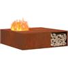 vidaXL Focolare Marrone 100 x 100 x 30 cm, Stufa da Giardino e terrazzo, Quadrata, Design Metallico Moderno, Resistente al Calore, Perfetta per Feste all'aperto