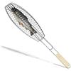B-BLACK GRATICOLA per Pesce Un Posto GRIGLIA per Un Pesce Barbecue 35 X 14 CM con Manico in Legno