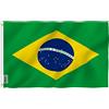Anley Fly Breeze 3x5 Piedi Bandiera Brasile - Colore Vivido e Resistente Ai Raggi UV - Testata In Tela E Doppie Cuciture - Bandiera Nazionale Brasiliana Poliestere Anelli Ottone 3 X 5 Piedi