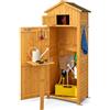 GYMAX Armadio da Esterno in Legno, Capanno da Giardino con Tetto in Asfalto Impermeabile, Tavolo Pieghevole, Porte con Serratura, Ripiani Rimovibili e 4 Staffe Metalliche (Stile 2)