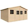 TIMBELA Casa da giardino in legno naturale H246x418x420 cm/16 m²- Magazzino esterno con finestre - Capanno da giardino - Bici, Deposito attrezzi e rimessa TIMBELA M330