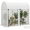 Outsunny Serra da Giardino 2x1x1.78 m con 2 Porte Avvolgibili a Cerniera, Serra per Orto con Struttura in Acciaio e Copertura in PE Anti-UV, per Orto Verdure Fiori, Bianco