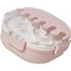 KKPLZZ Contenitore porta-pranzo per bambini e adulti, 3 scomparti, in plastica, grazioso contenitore per merenda con forchetta e cucchiaio, per scuola e viaggi (rosa)