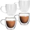 GOMETY 4 bicchieri da caffè per latte macchiato con manico, 250 ml, a doppia parete, resistenti al freddo e al calore, per cappuccino, latte, tè, caffè, latte, birra