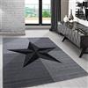 Carpetsale24 Tappeto per Soggiorno 200x290 cm, Nero e Grigio, Design a Quadri e Stelle - Tappeto a Pelo Corto per Sala da Pranzo e Camera da Letto, Morbido e Facile da Pulire