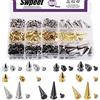 Swpeet 360 pezzi 3 colori 10 mm 13 mm 26 mm alberi borchie e doppio cono proiettile punte e borchie in metallo vite posteriore rivetti punk rock proiettile rivetti per fai da te in pelle artigianale
