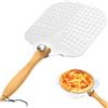 Eyoulife Pala per pizza forata in alluminio, 62 x 30 cm, con manico in legno, resistente al calore, antiscivolo, per pizza, pane