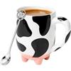 Demlaka 550 ml mucca tazza di caffè: ceramica animale tazza con cucchiaio in acciaio inox, tazza con stampa mucca tazza di caffè in ceramica per la casa e l'ufficio, donne ragazze mamma fidanzata