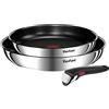 Tefal Emotion Ingenio - Set di 3 padelle ad induzione in acciaio inossidabile, misure 24/28 cm e un manico, colore argento