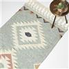HOMESCAPES Tappeto Kilim intrecciato a mano blu e bianco, 90 x 150 cm, in lana e cotone, tappeto per soggiorno 'Tenali' con motivo geometrico e nappe