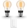 Philips Hue Pacchetto vantaggio - E27 - con 2 Lampadine LED Standard a Filamenti - Luce bianca calda - Include Hue Interruttore Dimmer - Hue White Ambiance Filament