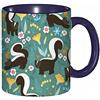 RFSHOP Tazza da tè in ceramica con manico, motivo: puzzola e fiori, 325 ml, per casa, ufficio, Natale, compleanno