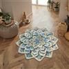 Lumirug Tappeto a forma di loto blu in peluche morbido con motivo floreale unico, lavabile, antiscivolo, per camera da letto, soggiorno, meditazione, yoga, 80 x 80 cm