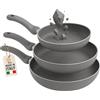 AKITAInk Set 3 Padelle Primolla Stone Effetto Pietra Antiaderenti - Tris Padelle Diametro 20-24-28 cm, Rivestimento 6 Strati, Manico Ergonomico, Made in Italy