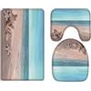 A.Monamour Set Tappeti Bagno 3 Pezzi Completo Blue Ocean Starfish Conchiglia Vacanza Spiaggia Mare Scenario Nautico Antiscivolo Morbidi Assorbente Lavabile Tappetini per Il Bagno WC Bidet