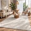 the carpet Bahar Shaggy, tappeto dal design elegante, morbido e facile da pulire, per soggiorno, Crema-Rombo, 80 x 150 cm
