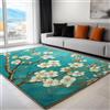 Generico Art Tappeto da Soggiorno 160x230 cm Dipinto Ad Olio Di Fiori Di Albicocca Tappeti per Soggiorno Camera da Letto Sala da Pranzo Corridoio, Tappeto Rettangolare Lavabile in Lavatrice, Turchese