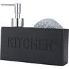 zeroupshop Dispenser di sapone con supporto per spugna per bagno e lavello della cucina, struttura in resina progettata per massimizzare lo spazio sul bancone (nero)