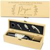 Custom CASSETTA REGALO in Legno + SET 4PZ Apri Bottiglia, Tappo, Dosatore, Anello salva goccia Porta Bottiglie Vino Spumante elegante Idea Regalo per lui Papà Compleanno Personalizzata con testo nome dedica