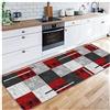 Siunwdiy Tappeto Passatoia Corridoio 2 Metri Antiscivolo, Tappeto Runner Lungo Tappeto Cucina Lavabile Disegno patchwork Moderno in Poliestere per Ingresso Soggiorno - Grigio rosso,80X200CM