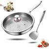 Generico Padella titanio con spatola, wok antiaderente martellato in titanio Nutrition per cucinare, non rivestita, padella Pro induzione, per cucina e campeggio (Con Coperchio, 26cm)