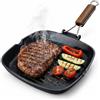 DANYX Bistecchiera Antiaderente 3 Strati Piastra Grill Manico Pieghevole Salvaspazio Made in Italy (26x26cm)