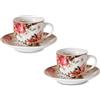 ARCA, Set 2 Tazze da The con Piattino Victoria, in Porcellana Bianca Decorata, Adatto a Lavastoviglie e Microonde, Capacità 90 ml, 11x6 cm