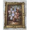 Pintici Quadro floreale in vaso dorato con cornice barocca oro 90 x 70 fiori in vaso immagine con cornice retrò Repro immagine per soggiorno con cornice floreale floreale rosa antica